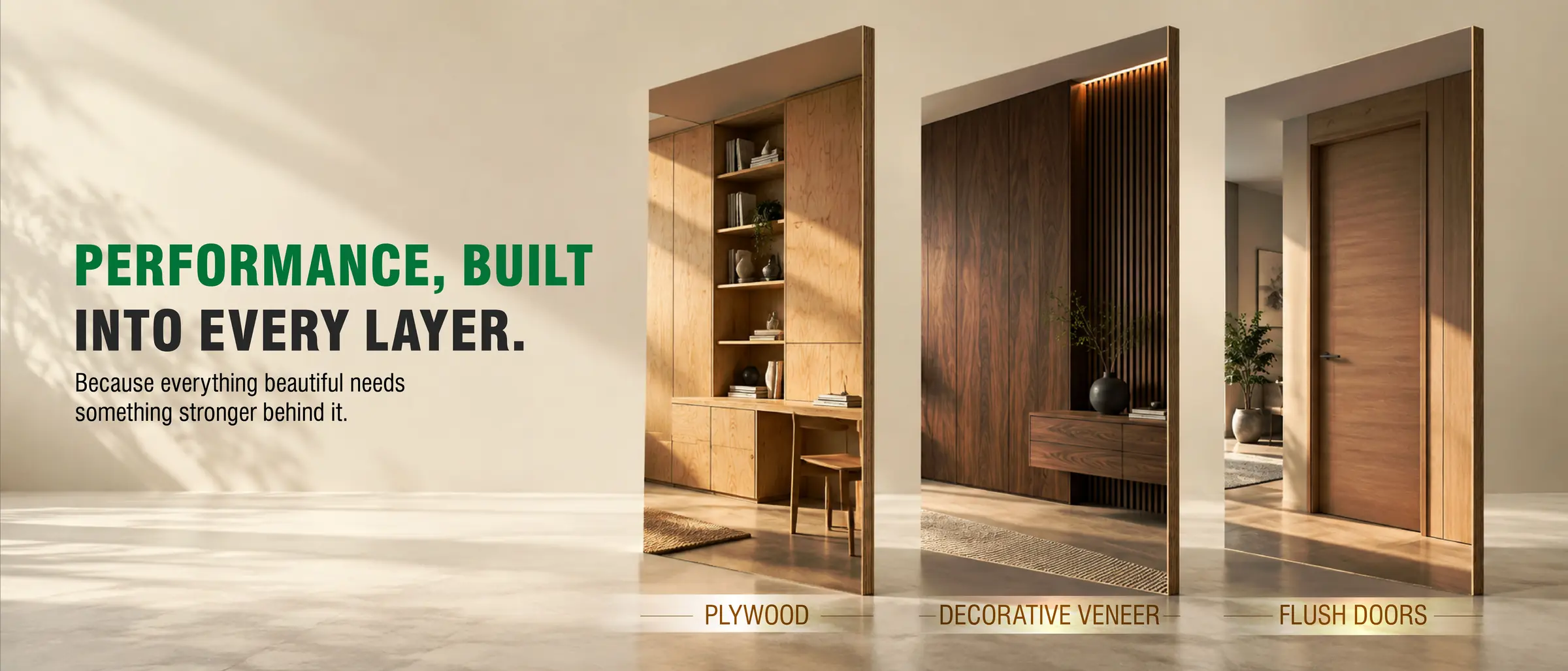 Performance, built into every layer: plywood, decorative veneers and flush doors